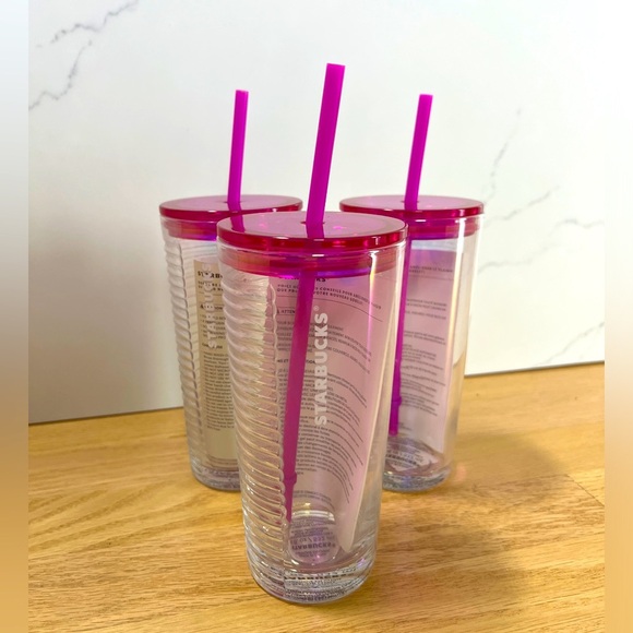 Rare Starbucks Recycled Ribbed Glass Spring Pink Fuschia Ribbed Tumbler 18 oz - Picture 1 of 5
